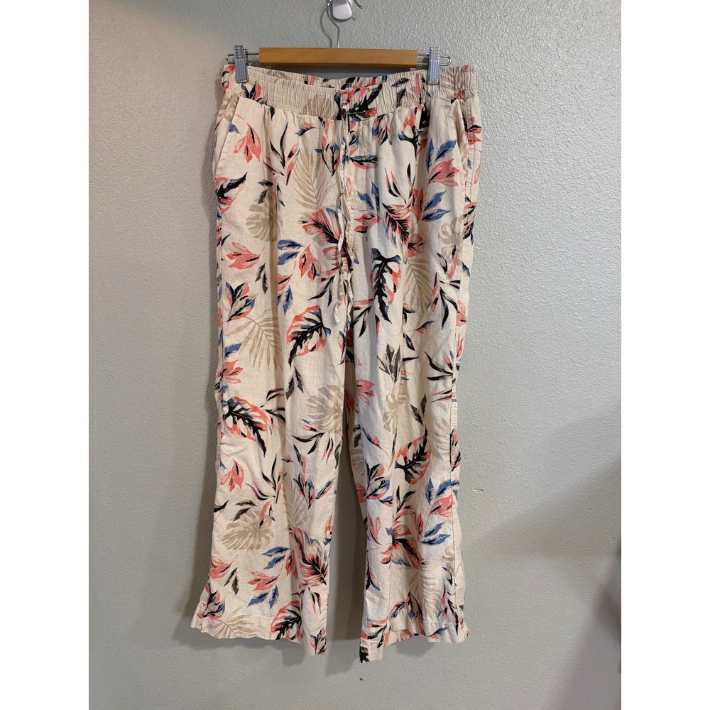 Briggs Tropical Print Linen Blend Pull On‎ Pants Womens Lg Floral Vaca Boho